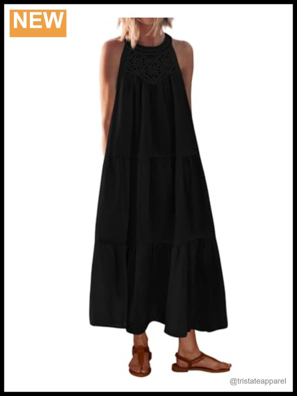 Halter Maxi Dress Sleeveless Boho Sundress Tiered Beach Vacation Casual